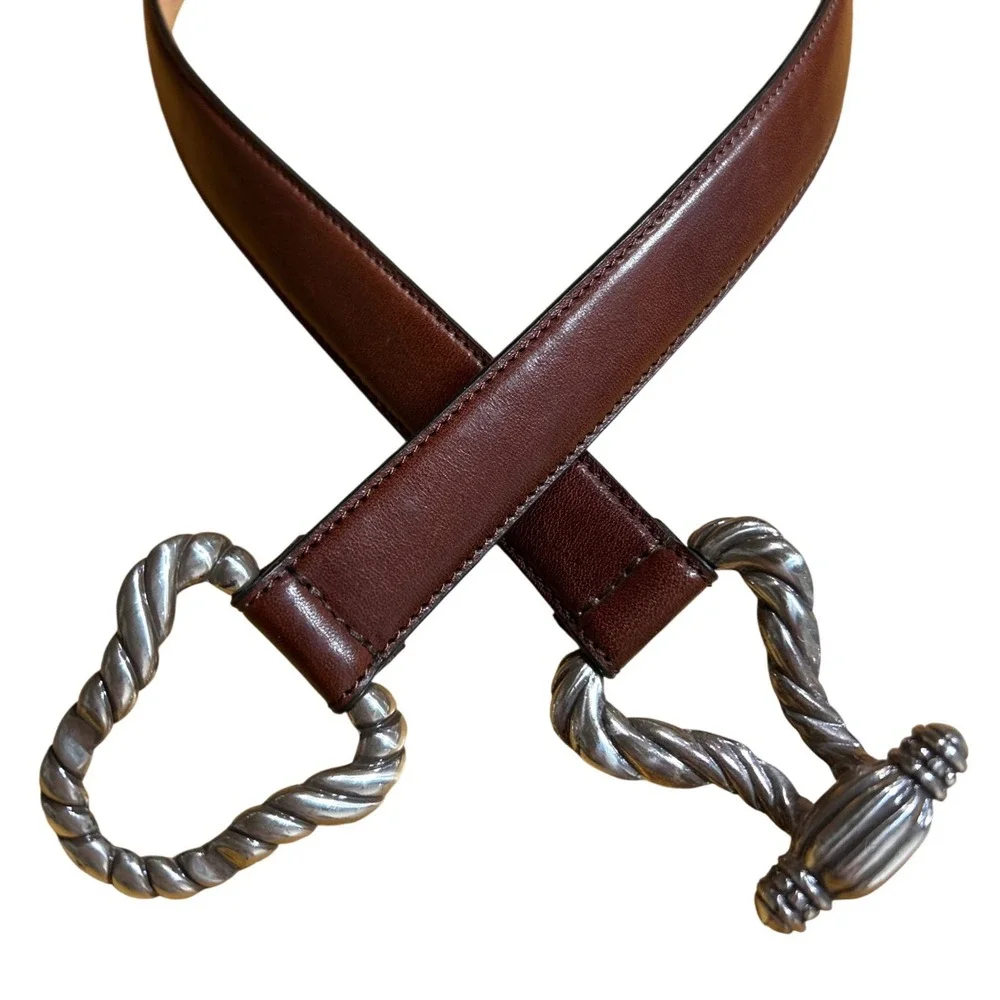 Barse Rochester Brown Italian Leather Silver Coquette Rope Belt Size Large (33